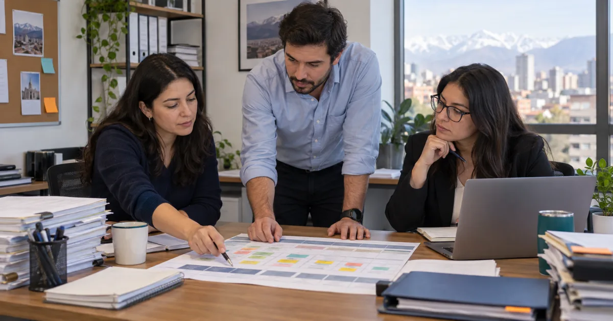 Equipo contable chileno ordenando clientes, responsables y estados para migrar una cartera a un sistema de gestión