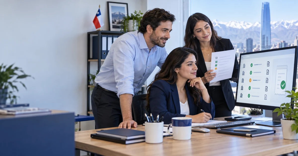 Equipo contable chileno confirmando pagos F29 y comprobantes de varios clientes